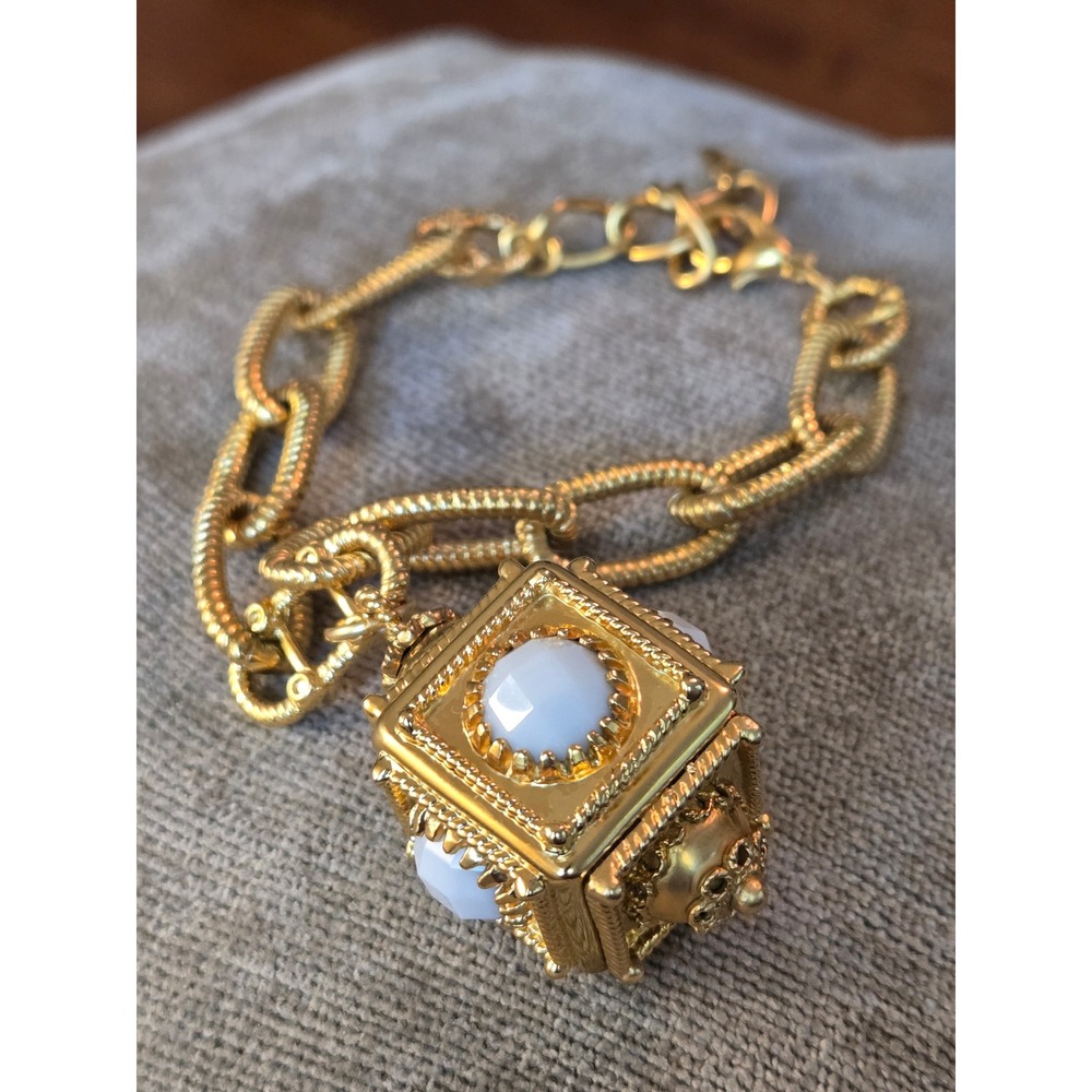 Etruscan Goldtone Cube Charm Bracelet Statement Piece Signed "M"